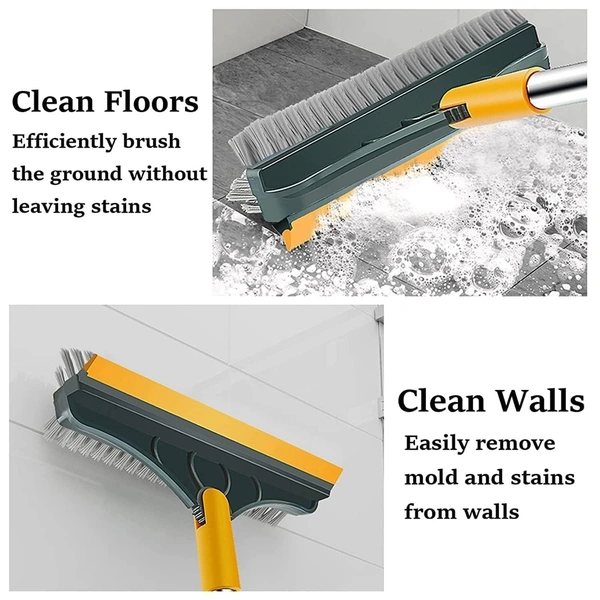 3 IN1 BATHROOM BRUSH WIPER, 3 in 1 Bathroom Cleaning Brush with Wiper | 120° Rotating Floor Scrub Brush with Long Handle for Tiles, Walls & Bathtub(1202)