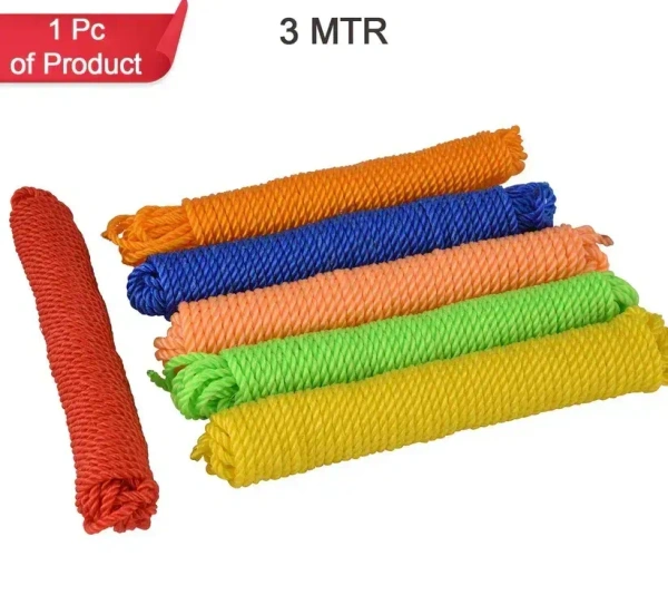 3MTR CLOTH ROPE, 3M Heavy-Duty Laundry Drying Rope – Strong & Durable Clothesline (1 Pc, Mixed Colors)(2466)