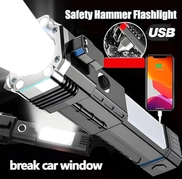 3W LED TORCH RECH., 2-in-1 Car Emergency Tool | Window Glass & Seat Belt Cutter with Rechargeable LED Flashlight(2529)