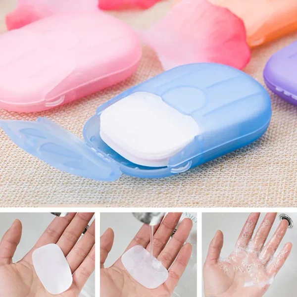 20PCS PAPER SOAP, Travel Paper Soap Sheet with Mini Box (20 Sheets in a Pack Approx / Mix Color) (2034)