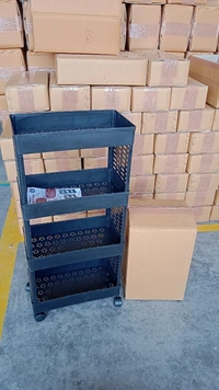 4LAYER PLASTIC RACK NEW, 4-Layer Plastic Storage Rack with Wheels – Multi-Purpose Movable Utility Trolley for Kitchen, Bathroom, Laundry, Office & Pantry | Ventilated Basket Shelves, Durable & Easy to Assemble(2665)