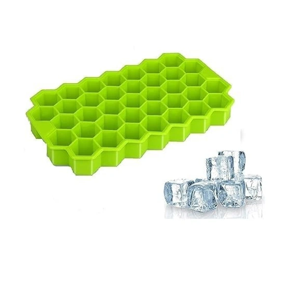 37 CAVITY SILICON ICE TRAY - "37 Cavity Ice Cube Mould Flexible Tray for Freezer, Chocolate Cake Maker, Ice Trays for Chilled Drinks, Reusable" (986) - Green