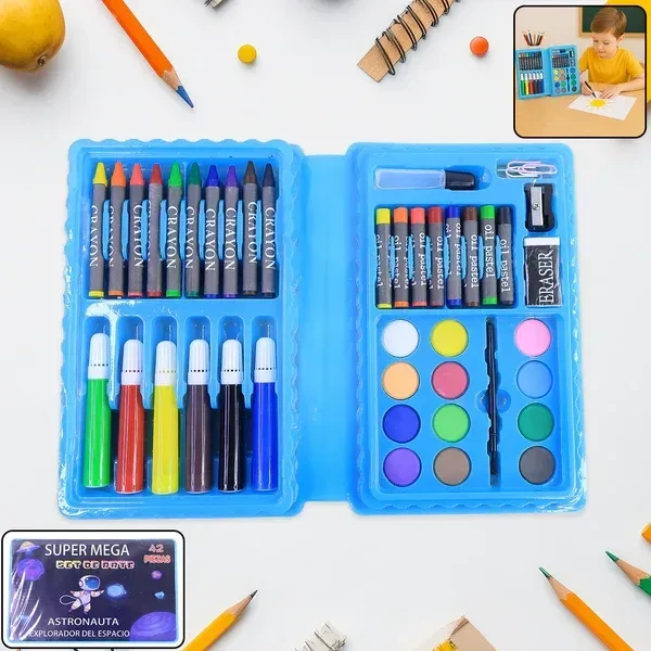 42PCS COLOR BOX, 42-Piece Complete Kids Art & Craft Stationery Set – Multi-Color Sketch Pens, Oil Pastels, Crayons, Watercolors, and Tools in Reusable Organizer Case(1844)