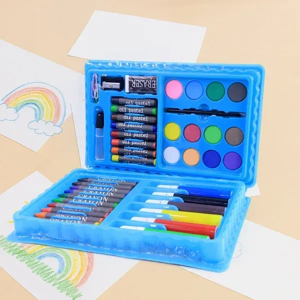 42PCS COLOR BOX, 42-Piece Complete Kids Art & Craft Stationery Set – Multi-Color Sketch Pens, Oil Pastels, Crayons, Watercolors, and Tools in Reusable Organizer Case(1844)