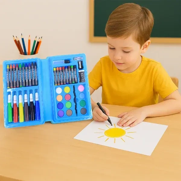 42PCS COLOR BOX, 42-Piece Complete Kids Art & Craft Stationery Set – Multi-Color Sketch Pens, Oil Pastels, Crayons, Watercolors, and Tools in Reusable Organizer Case(1844)