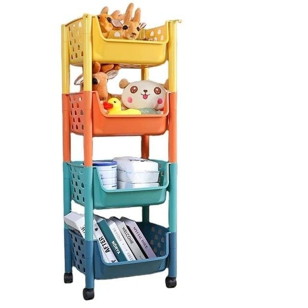 4TIRE TROLLY PLASTIC, Multi Purpose Kitchen Storage Organiser with Wheels, Dish Rack for Kitchen,Living Room, Bed Room, Bath Room, Office, Shops, Kitchen Trolley 4 Layer (891) - 40 * 12 * 15 Inch
