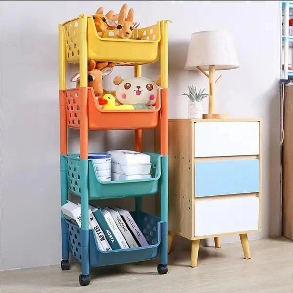 4TIRE TROLLY PLASTIC, Multi Purpose Kitchen Storage Organiser with Wheels, Dish Rack for Kitchen,Living Room, Bed Room, Bath Room, Office, Shops, Kitchen Trolley 4 Layer (891) - 40 * 12 * 15 Inch
