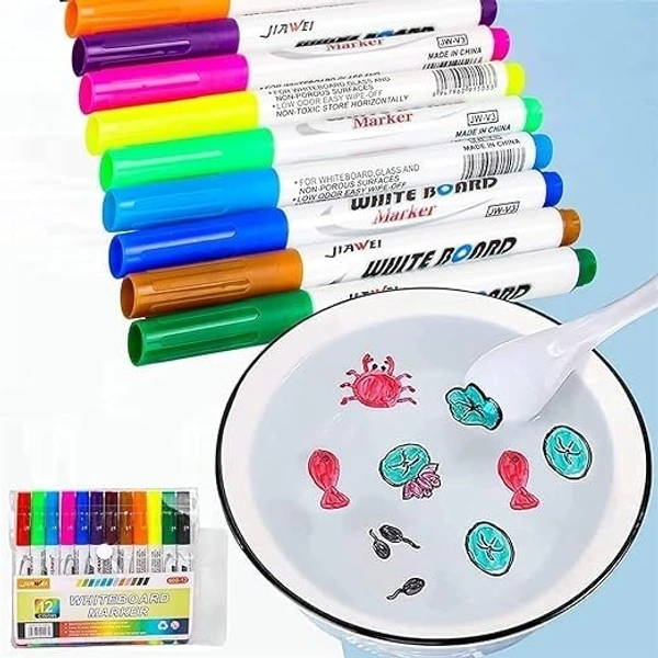 FLOTING PEN SET 12Pcs Multicolor Magical Floating Ink Marker Medium Pen, Magical Water Painting Pen Come With 1No. Ceramic Spoon, Best Gift Magical Floating Marker Pen For Kids (1927)