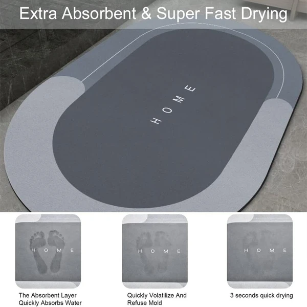 WATER ABSORB MAT OVAL Water Absorbing Mat For Bathroom Quick Dry Rubber Backed Anti-Slip/Non Slip Rectangular Shape Floor Mat For Home, Kitchen (40 X 60 Cm)