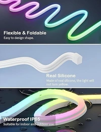 5M LED NEON RGB MAGIC, 5M LED Neon RGB Strip Light – USB Powered, Smart App + Remote Control, Music Sync, Multicolor Lighting(2600)