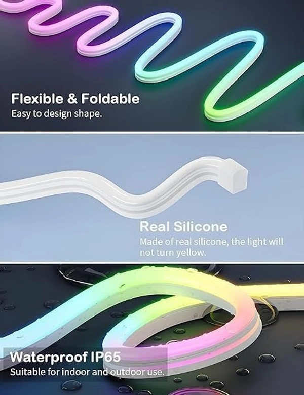 5M LED NEON RGB MAGIC, 5M LED Neon RGB Strip Light – USB Powered, Smart App + Remote Control, Music Sync, Multicolor Lighting(2600)