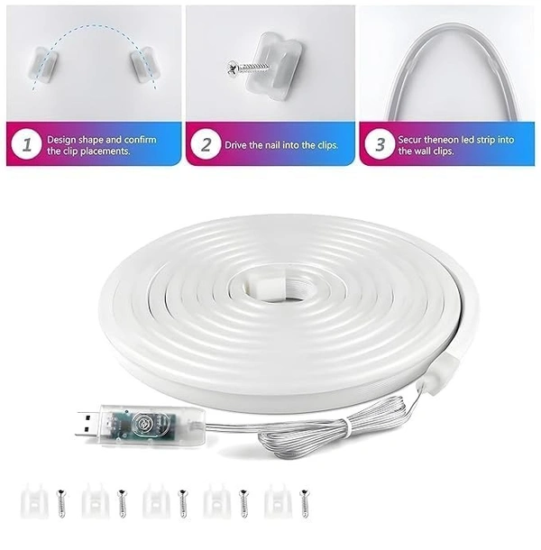 5M LED NEON RGB MAGIC, 5M LED Neon RGB Strip Light – USB Powered, Smart App + Remote Control, Music Sync, Multicolor Lighting(2600)