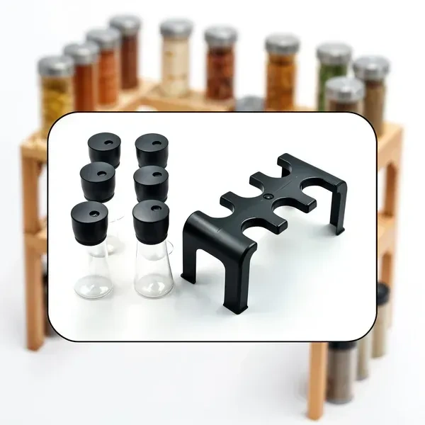 6PCS JAR SET WITH STAND, 6-Piece Plastic Spice Jar Set with Stand   (2044A)     