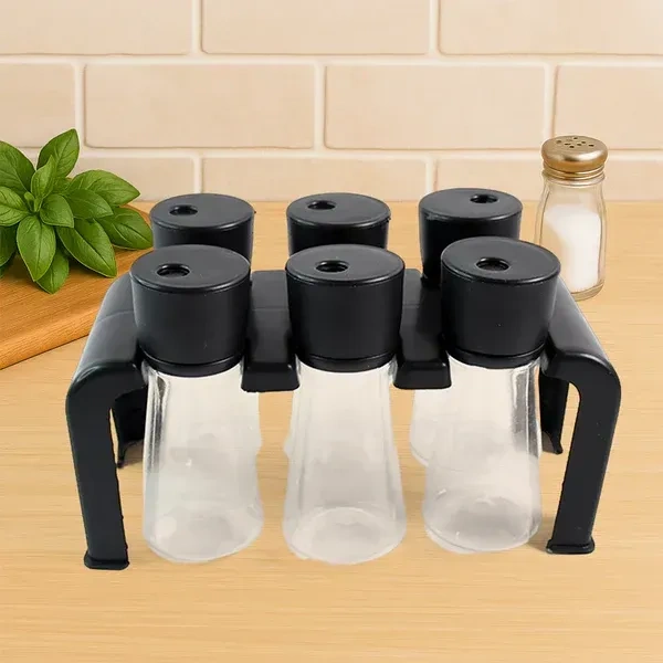 6PCS JAR SET WITH STAND, 6-Piece Plastic Spice Jar Set with Stand (2044A)
