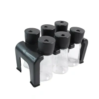 6PCS JAR SET WITH STAND, 6-Piece Plastic Spice Jar Set with Stand   (2044A)     