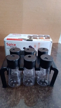 6PCS JAR SET WITH STAND, 6-Piece Plastic Spice Jar Set with Stand   (2044A)     