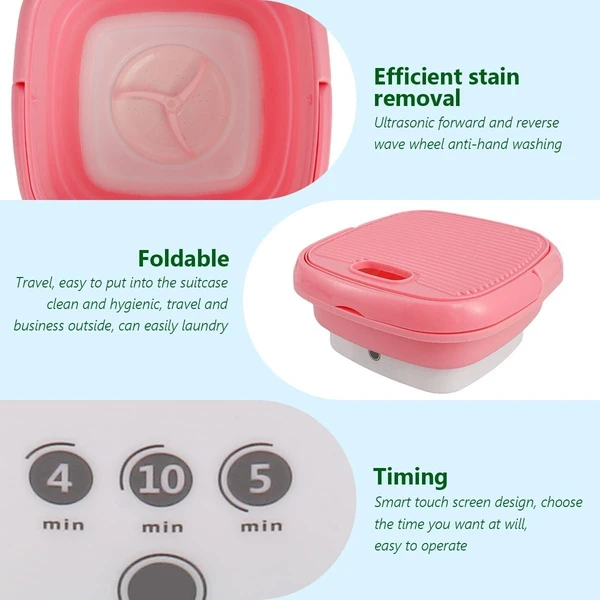 FOLDABLE WASHING MACHINE Mini-Washing-Machine-Lightweight-travel-Small-Clothes-washer-for-apartments-Foldable-washing-machine-Perfect-for-Camping - Pink