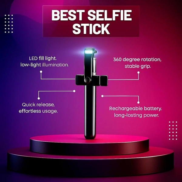 SELFIE STICK R1-L, 6FT Selfie Stick Tripod | 3-in-1 Phone Stand, Bluetooth Remote & for Photos, Makeup, Vlogging & Video Calls(2728)