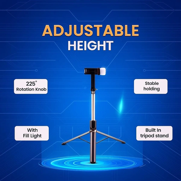 SELFIE STICK R1-L, 6FT Selfie Stick Tripod | 3-in-1 Phone Stand, Bluetooth Remote & for Photos, Makeup, Vlogging & Video Calls(2728)