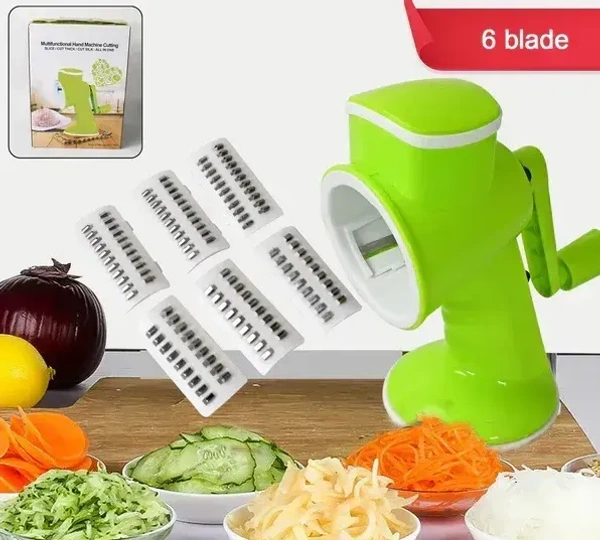 6IN1 ROTARY CUTTER. 6-in-1 Multifunctional Vegetable Cutter & Slicer | Hand Chopper with 6 Removable Blades for Cutting, Slicing & Grating(2678)