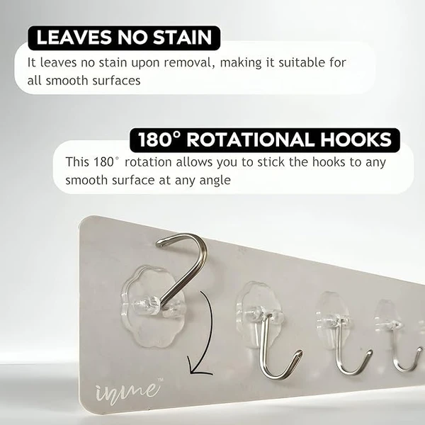 6IN1 MAGIC HOOK STICKER HEAVY QUALITY Self Adhesive Wall Hook/Hanger 6 Steel Hooks with PVC Strip (Clear) for Home, Kitchen, Bedroom, Bathroom, Keys Holder, Towel, Bag - No Drilling Required (Pack of 1)