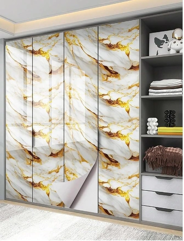 WALL PAPER STICKER 60CM X 2M Marble Wallpaper Peel and Stick Waterproof Kitchen Countertop Wallpaper for Cabinets, Bathroom Self Adhesive Marble Wallpaper Removable and Decorative (White Gold 60X200 CM) (Pack of 1) - 2m*60cm