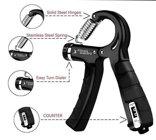 HAND GRIP WITH COUNTER Counter 10KG To 60KG Weight Adjustable Professional Counter Hand Gripper for Men & Women | Counter Hand Grip|Finger Exerciser|Power... (1893)