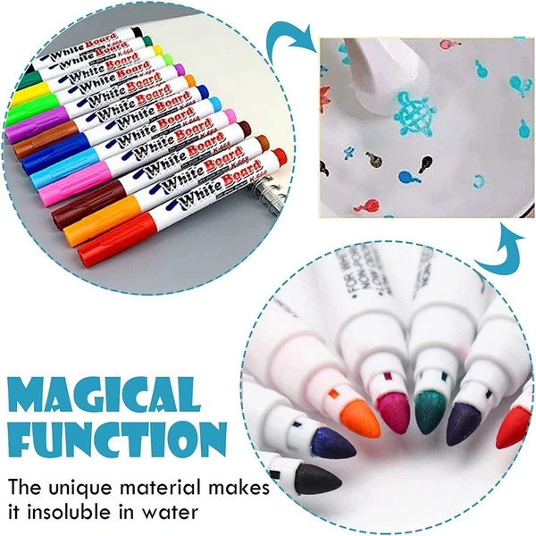 FLOTING PEN SET 12Pcs Multicolor Magical Floating Ink Marker Medium Pen, Magical Water Painting Pen Come With 1No. Ceramic Spoon, Best Gift Magical Floating Marker Pen For Kids (1927)