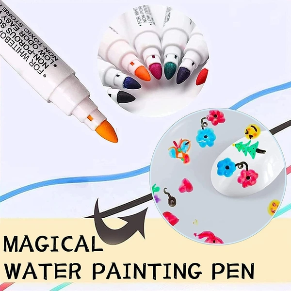 FLOTING PEN SET 12Pcs Multicolor Magical Floating Ink Marker Medium Pen, Magical Water Painting Pen Come With 1No. Ceramic Spoon, Best Gift Magical Floating Marker Pen For Kids (1927)