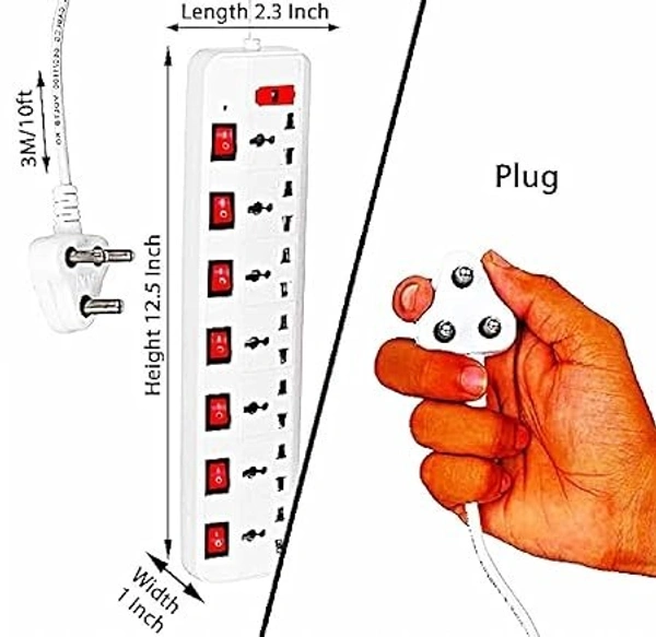 7+7 POWER STRIP, 7+7 Extension Board with Surge Protector – Universal 7 Socket & 7 Switch Power Strip(2587)