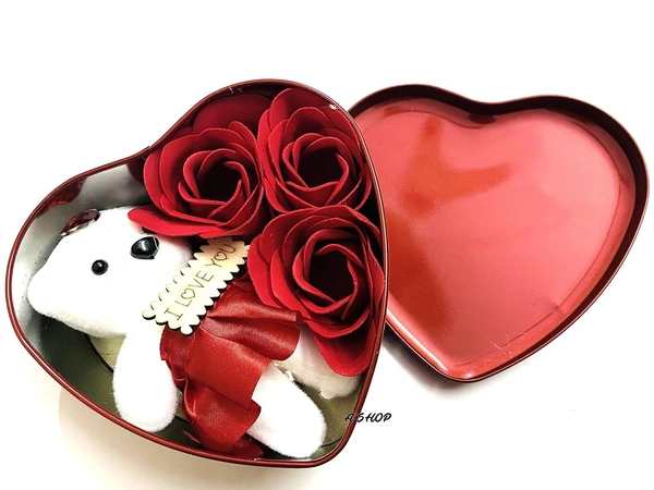 HEART SHAPE TEDDY SET Valentine's Special Cute Big Heart Shaped RED Tin Utility Box for gifting purpose (1923)