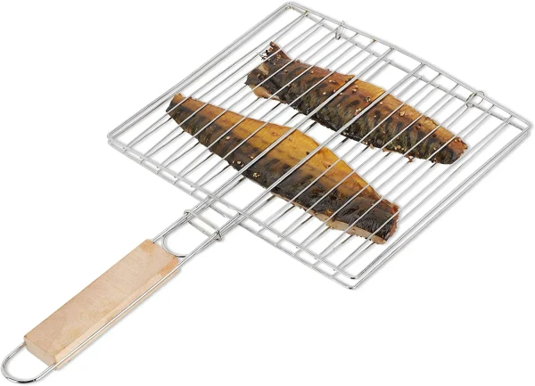 NICE BBQ JALI Kitchen Square Roaster Papad Grill Barbecue Grill with Wooden Handle