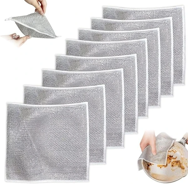 5PCS DISHWASH TOWEL Non Scratch Dish Wash Cloth Two Layer Mesh Wire Cloth for Kitchen Reusable Non Scratch Wire Dish Cloth Multipurpose Wire Dishwashing Rags for Wet and Dry Cleaning Scrubber Dish Cloth (3)