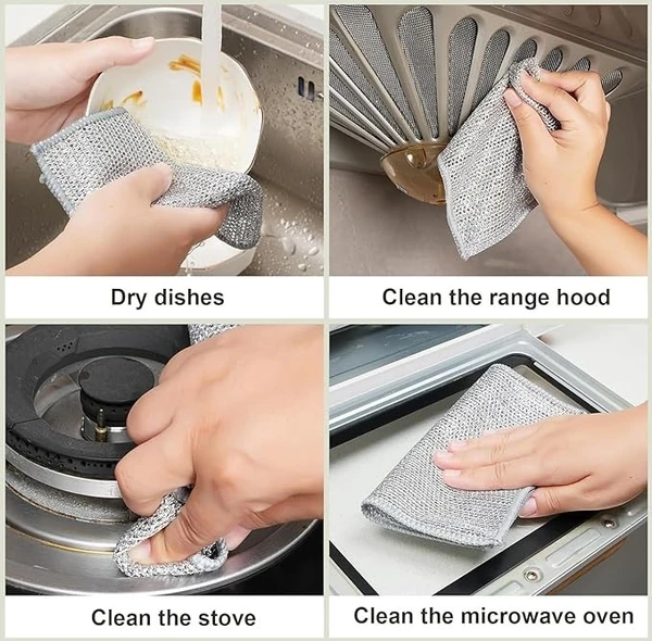 5PCS DISHWASH TOWEL Non Scratch Dish Wash Cloth Two Layer Mesh Wire Cloth for Kitchen Reusable Non Scratch Wire Dish Cloth Multipurpose Wire Dishwashing Rags for Wet and Dry Cleaning Scrubber Dish Cloth (3)