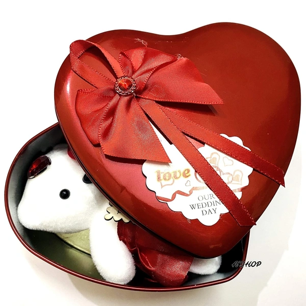 HEART SHAPE TEDDY SET Valentine's Special Cute Big Heart Shaped RED Tin Utility Box for gifting purpose (1923)