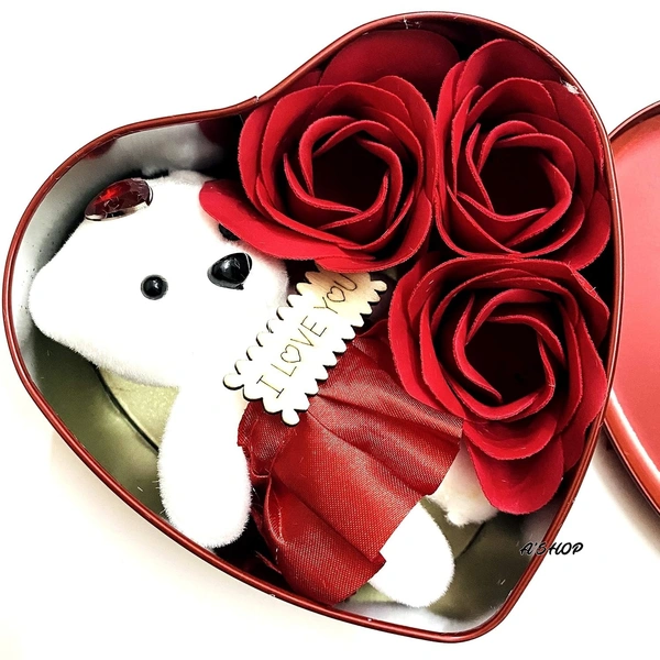 HEART SHAPE TEDDY SET Valentine's Special Cute Big Heart Shaped RED Tin Utility Box for gifting purpose (1923)