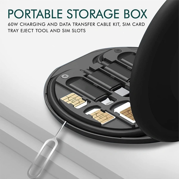 5IN1 DATA CABLE, All in One 60W USB Type C to C Fast Charging Travel Data Cable Set Micro USB and Lightning Port adapter kit with Inbuilt Phone Stand(1359)
