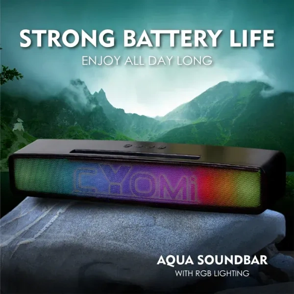 AQUA SOUNDBAR , CYOMI Aqua 10W Bluetooth Soundbar – Compact Stereo Speaker, Wireless Audio, Deep Bass (Black)(2601)