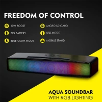 AQUA SOUNDBAR , CYOMI Aqua 10W Bluetooth Soundbar – Compact Stereo Speaker, Wireless Audio, Deep Bass (Black)(2601)