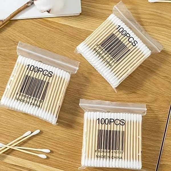 5PCS WOODEN COTTON BUDS, Pure Cotton Ear Buds ECO Friendly with White Wooden Sticks Pack of 5 (5 X 100) 500PCS  (100) - 