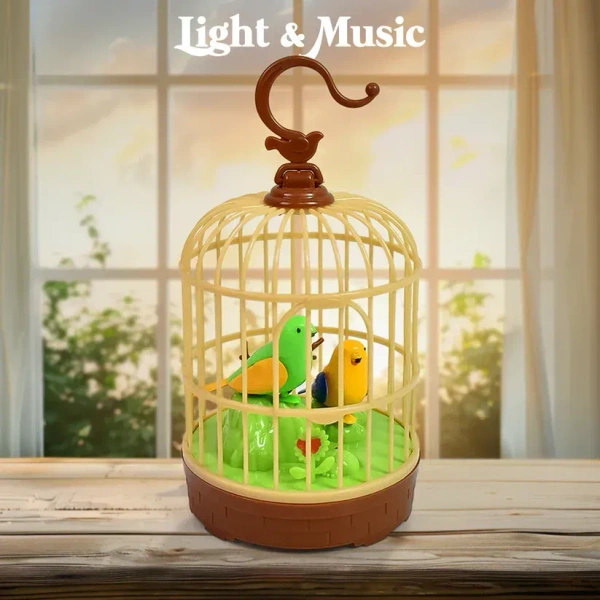 MUSIC PINJRA BIRD, Fizzytech Singing & Chirping Bird Toy in Cage | Touch-Sensor Musical Bird, Battery Operated Educational Toy for Kids | Cute Home Decor & Garden Decoration Gift(2708)