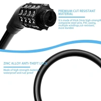 4 DIGIT BIKE LOCK, Bike Lock Cable Resettable Cable Lock - Self Coiling 4 Digit Combination Bike Lock   (2372)    