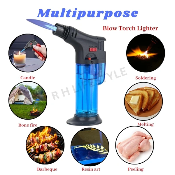 GUN LIGHTER,Blow Torch Fire Gun Jet Flame Refillable Butane Gas Lighter | Windproof Torch Lighter for Resin Art, BBQ, Camping, Bonfire, Candle with Stand – Multicolor(1954)