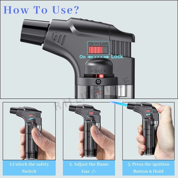 GUN LIGHTER,Blow Torch Fire Gun Jet Flame Refillable Butane Gas Lighter | Windproof Torch Lighter for Resin Art, BBQ, Camping, Bonfire, Candle with Stand – Multicolor(1954)