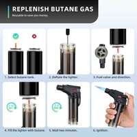 GUN LIGHTER,Blow Torch Fire Gun Jet Flame Refillable Butane Gas Lighter | Windproof Torch Lighter for Resin Art, BBQ, Camping, Bonfire, Candle with Stand – Multicolor(1954)