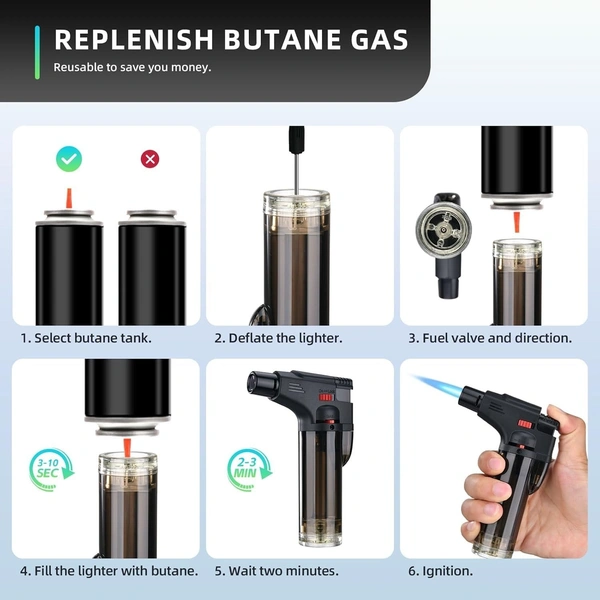 GUN LIGHTER,Blow Torch Fire Gun Jet Flame Refillable Butane Gas Lighter | Windproof Torch Lighter for Resin Art, BBQ, Camping, Bonfire, Candle with Stand – Multicolor(1954)