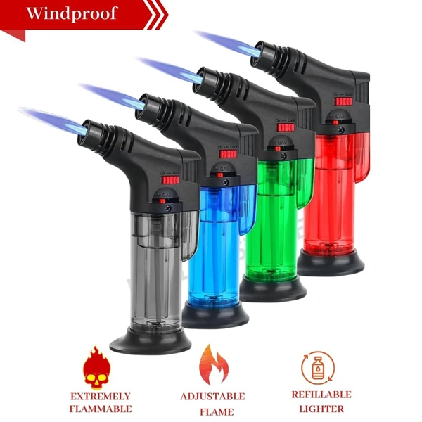 GUN LIGHTER,Blow Torch Fire Gun Jet Flame Refillable Butane Gas Lighter | Windproof Torch Lighter for Resin Art, BBQ, Camping, Bonfire, Candle with Stand – Multicolor(1954)