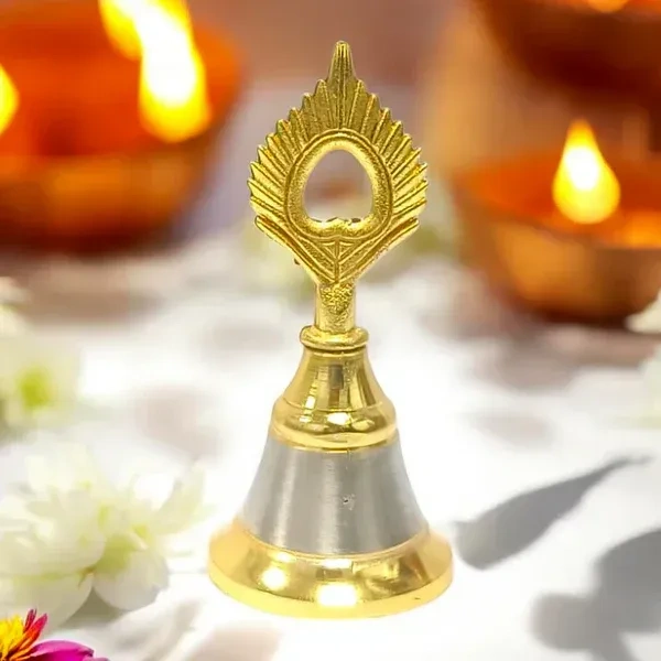 POOJA BELL, Brass & Steel Temple Ghanti (Pooja Bell) – Handheld Decorative Spiritual Bell for Home Mandir & Pooja Rituals(2509)