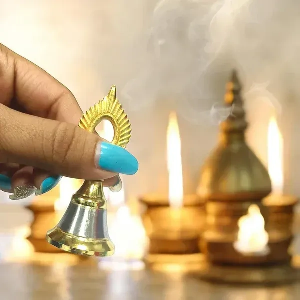 POOJA BELL, Brass & Steel Temple Ghanti (Pooja Bell) – Handheld Decorative Spiritual Bell for Home Mandir & Pooja Rituals(2509)