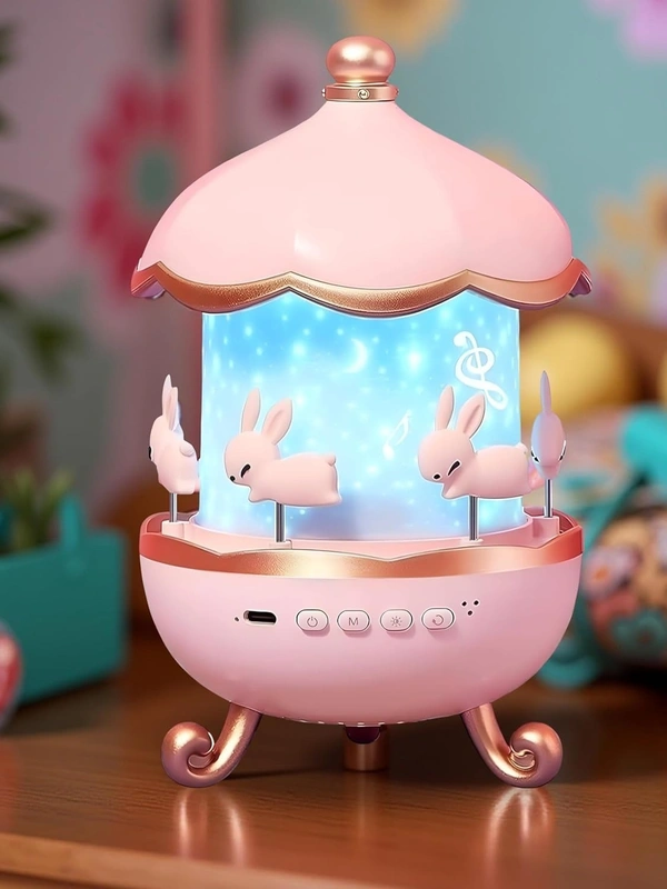 BUNNY LIGHT PROJECTOR, Bunny Night Light Cabin Projector Lamp | 360° Rotatable LED Night Lamp for Kids Room Decor | 6 Film Shade Star Projector | USB Powered Cute Night Light for Girls & Boys Birthday Gift(2653)